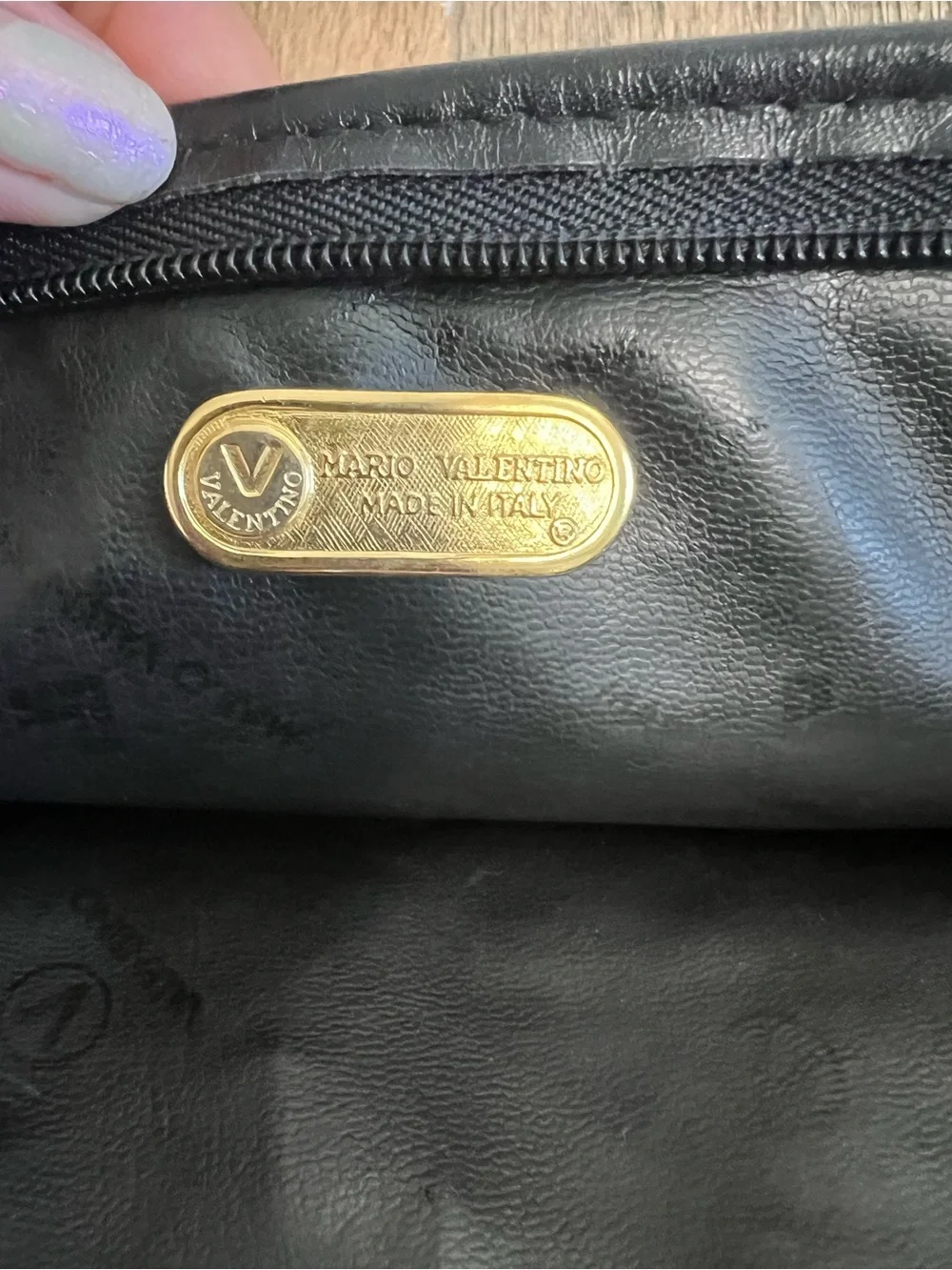 Vintage Mario Valentino Black Embossed Leather V Logo Clutch - Like New